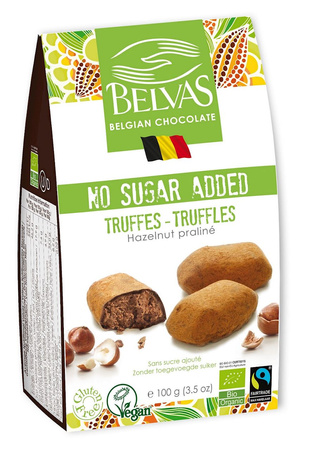 Tartufi di cioccolato belgi alle nocciole, senza zuccheri aggiunti, senza glutine e Biologici 100 g – Belvas