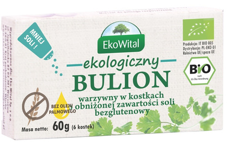 Dadi per brodo vegetale Biologico a ridotto contenuto di sale, senza olio di palma e senza glutine 60 g – Ekowital