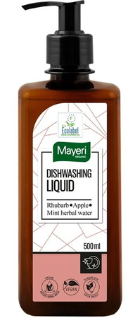 Detersivo per piatti all'acqua di menta, rabarbaro e mela, vegano, certificato Ecolabel 500 ml – Mayeri