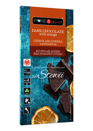 Cioccolato amaro all'arancia con eritritolo e glicosidi steviolici senza zuccheri aggiunti 125 g- pure&good