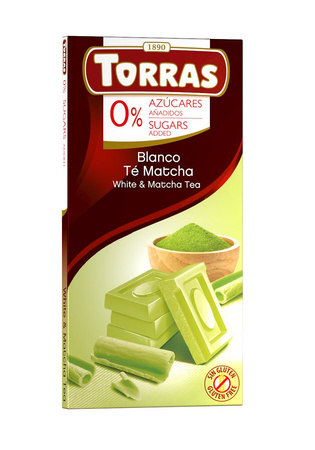 SET 12 x Cioccolato bianco con tè matcha senza zuccheri aggiunti senza glutine 75 g - Torras