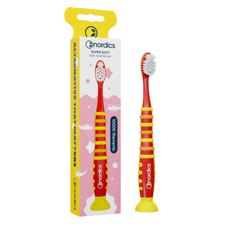 Spazzolino da denti per bambini 10500 setole super morbide, razzo rosso-giallo - Nordics