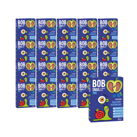 SET 20 x Snack alla frutta con mela e mirtillo senza zuccheri aggiunti 60 g
