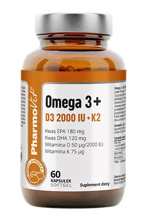 Omega 3 + vitamina D3 + K2 integratore alimentare senza glutine 60 capsule - Pharmovit (Clean Label)