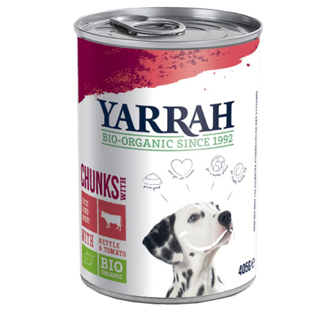 Alimento per cani adulti con manzo, ortica e pomodoro Biologico 405 g – Yarrah