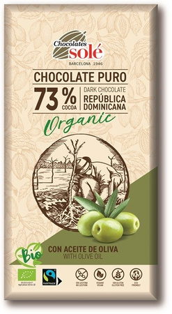 Cioccolato amaro 73% cacao con olio d'oliva BIO 100 g