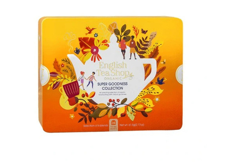 Set di tè biologici Super Goodness Collection in latta decorativa 61,5 g – English Tea Shop