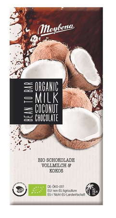 Cioccolato al latte con scaglie di cocco Biologico 100 g – Meybona