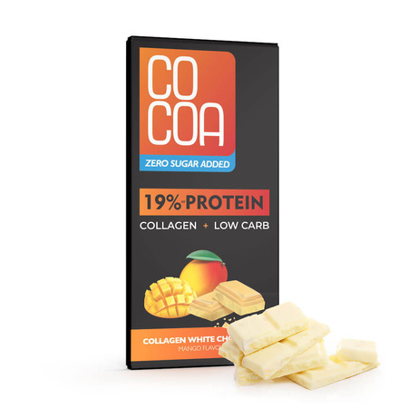 Cioccolato bianco proteico al mango con collagene senza zuccheri aggiunti 65 g – Cocoa