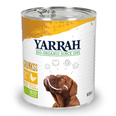 Cibo per cani, pezzi di pollo con ortica e pomodoro bio 820 g - Yarrah