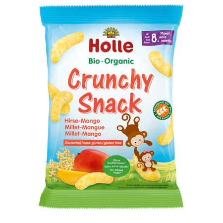 Mini gallette di miglio biologiche al mango, senza zuccheri aggiunti, senza glutine, dall'8° mese 25 g – Holle