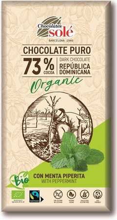 Cioccolato amaro 73% cacao con menta BIO 100 g