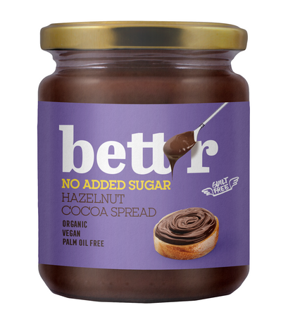 Crema nocciole e cacao senza zuccheri aggiunti biologico 250 g – Bett'r