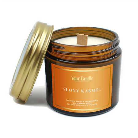 Candela di soia profumata con stoppino in legno caramello salato 120ml - Your Candle