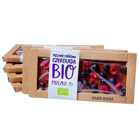 Cioccolato al latte con ribes nero e lamponi bio 53 g