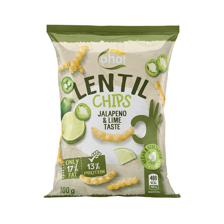 Chips di lenticchie rosse al gusto di jalapeno e lime 100 g – Oho