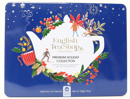 Collezione di tè biologico Premium Holiday Collection in un'elegante scatola blu – 36 bustine – English Tea Shop