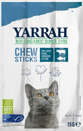 Snack per gatto, stick da masticare con manzo Biologico (3 x 5 g) 15 g – Yarrah