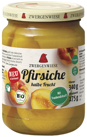 Pesche a metà in sciroppo leggero, Senza Glutine, Biologico, 340 g (175 g), Vaso – Zwergenwiese