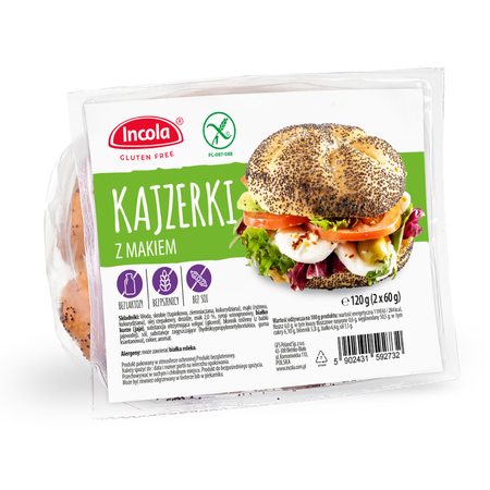 Rotolo Kaiser senza glutine con semi di papavero 2 x 60 g - Incola