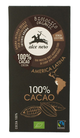 Tavoletta di cioccolato fondente 100% cacao biologico 50 g – Alce Nero