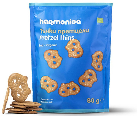 Pretzel sottili biologici con sale marino 80 g – Harmonica
