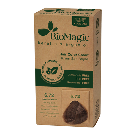 Tinta per capelli biondo beige scuro (6.72) 250 g - BioMagic