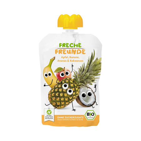 Mousse di mela - banana - ananas - cocco senza glutine da 6 mesi BIO 100 g - Freche Freunde