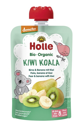 Purea in bustina Kiwi Koala (pera - banana - kiwi) senza zuccheri aggiunti dall'8° mese Demeter biologico 100 g – Holle