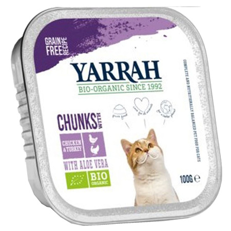 Cibo per gatti, pezzi di pollo e tacchino con aloe vera BIO 100 g - Yarrah