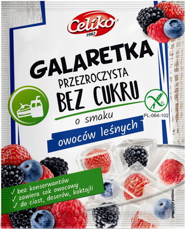 SET 30 x Gelatina di frutti di bosco senza zucchero (trasparente) Celiko, 14 g