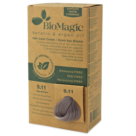 Tinta per capelli biondo chiarissimo cenere intenso (9.11) 250 g - BioMagic