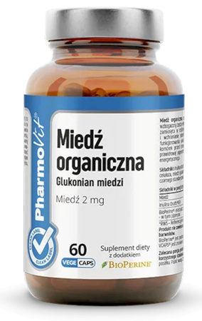 Rame organico (2 mg) integratore alimentare senza glutine 60 capsule - Pharmovit (etichetta pulita)
