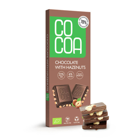 Cioccolato alle nocciole 70% meno zuccheri biologico 40 g – Cocoa