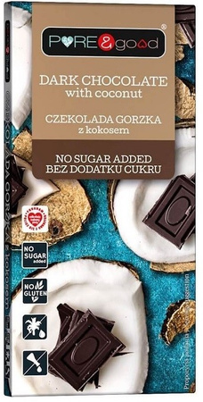 Cioccolato fondente al cocco senza zuccheri aggiunti 75 g – Pure&Good