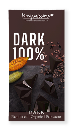 Cioccolato fondente 100% cacao, senza zuccheri aggiunti, senza glutine biologico 60 g – Benjamissimo