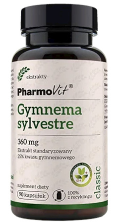 Gurmar estratto (Gymnema Sylvestre) 360 mg, senza glutine, integratore alimentare (90 capsule) - (Classic) – Pharmovit
