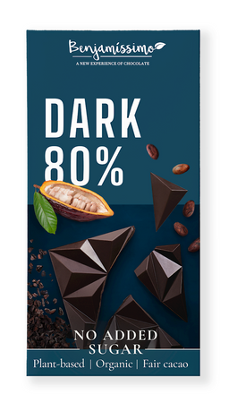 Cioccolato fondente 80 % senza zuccheri aggiunti senza glutine biologico 60 g – Benjamissimo