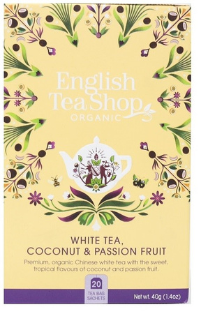 Tè bianco con citronella, cacao, zenzero, frutto della passione e cocco (20x2) Biologico 40 g – English Tea Shop