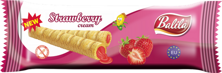 SET 24 x Tubetti di mais ripieni di crema senza glutine al gusto di fragola 18g - Balila
