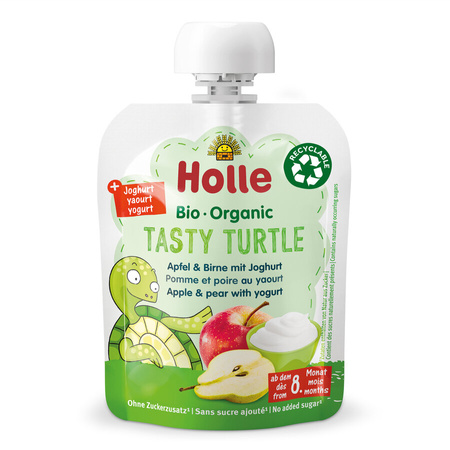 Purea Bio Goloso Tartarughina (mela-pera-yogurt) senza zuccheri aggiunti 85 g – Holle