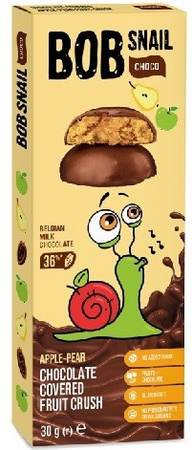 Snack alla mela e pera in cioccolato al latte belga senza zuccheri aggiunti e senza glutine, 30 g – Bob Snail