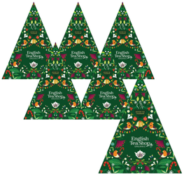 SET 6 x Piramidi bio del calendario dell'Avvento (trangolare verde - 13 gusti di tè) (25 x 2 g) 50 g english tea shop organic
