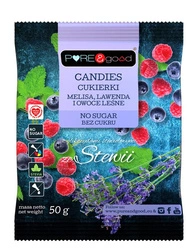 Caramelle alla stevia senza zucchero con melissa, lavanda e frutti di bosco 50 g - Pure&amp;Good