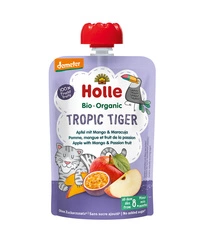 Purea tropicale BIO "Tigre" (mela-mango-frutto della passione) senza zuccheri aggiunti 100 g – Holle